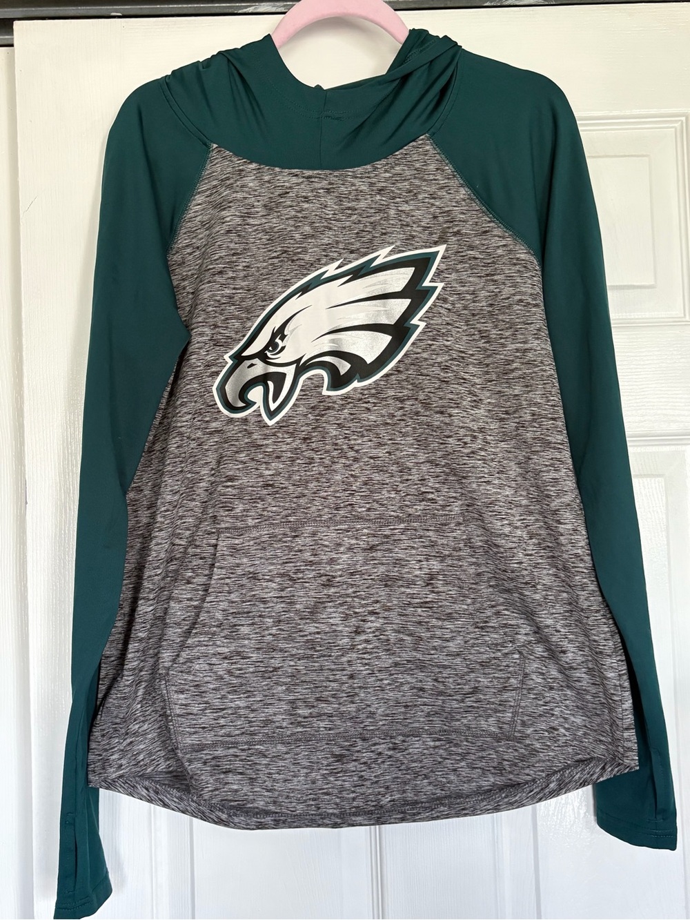 Eagles Women's Green & Gray Hooded Raglan Top
